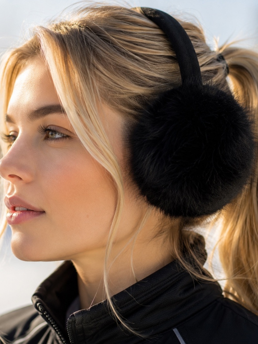 Black Faux Fur Foldable Earmuffs Plush Winter Ear Warmers